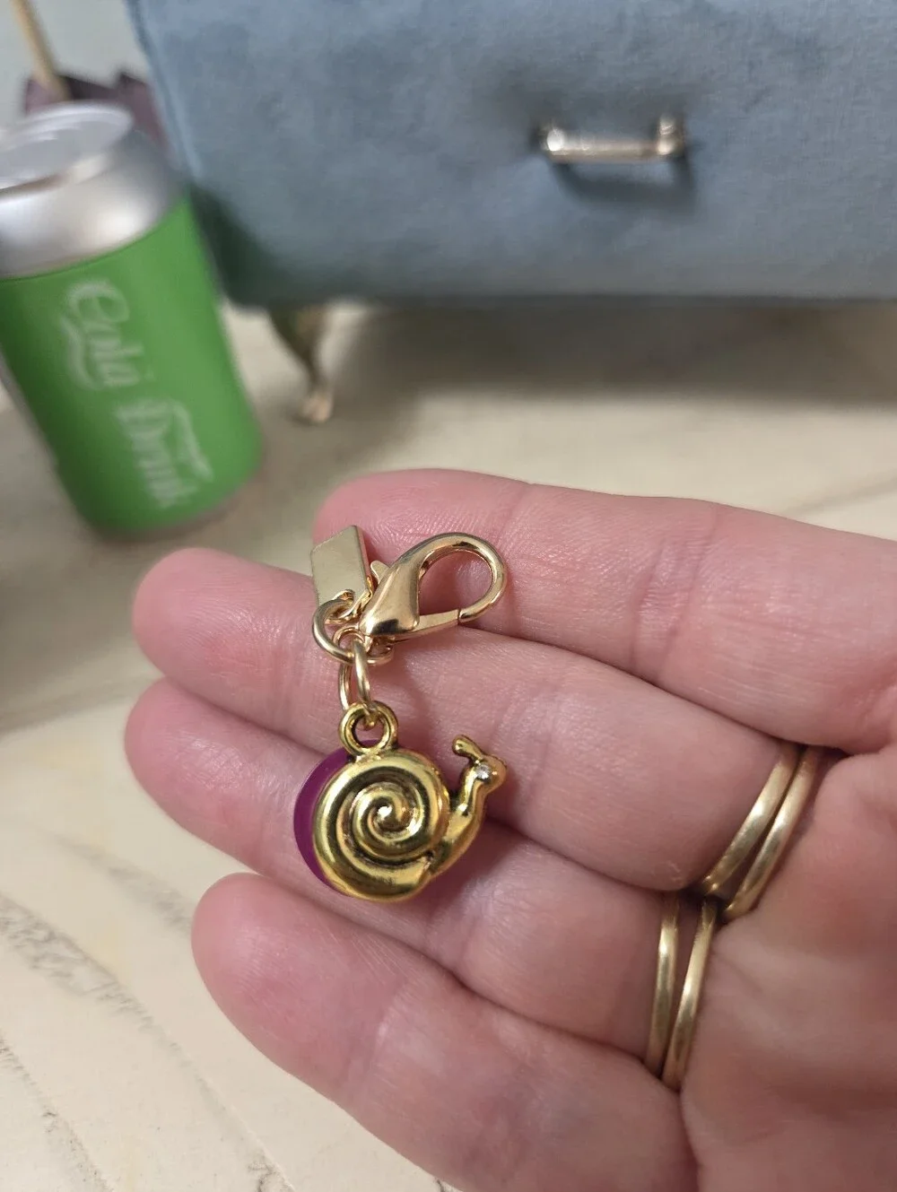 Pink & Gold Snail Bag Charm / Key Ring — Cute & NEW!